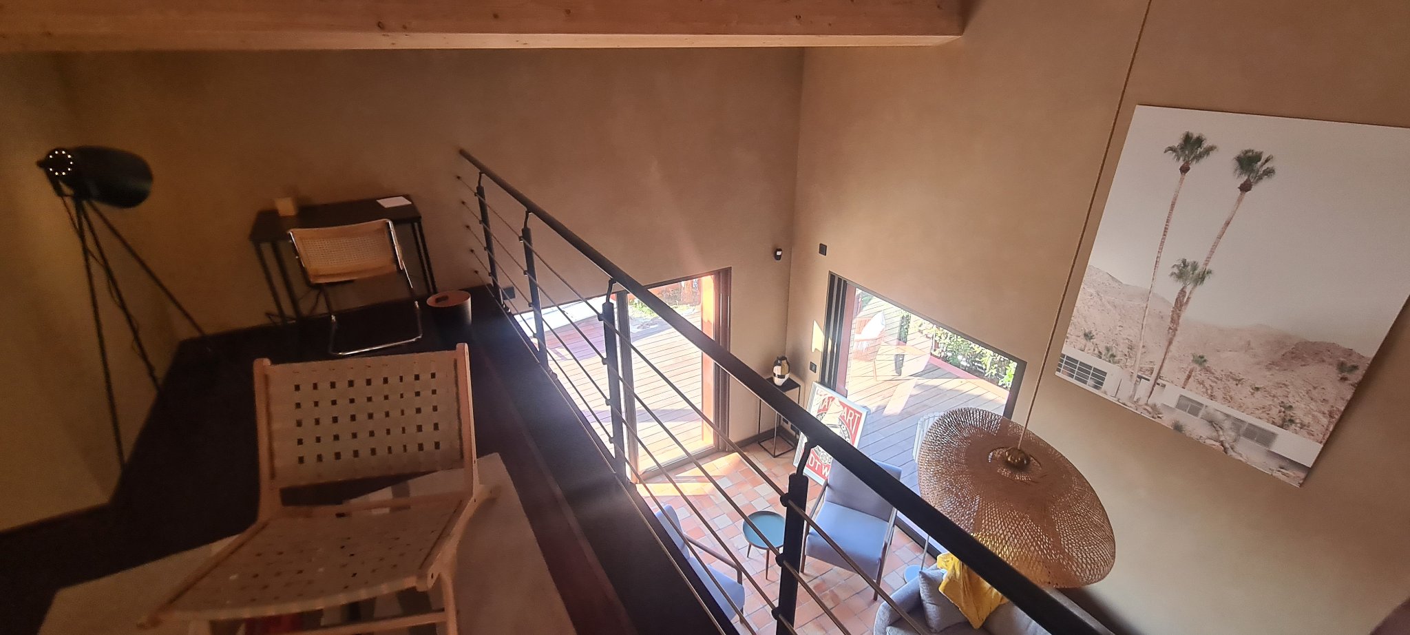 The desk and reading chair on the mezzanine, sample afternoon scene